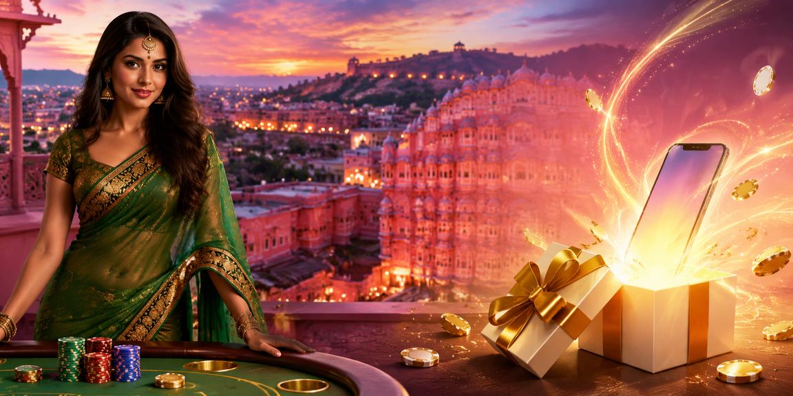 Indian lady playing Andar Bahar on mobile in traditional saree